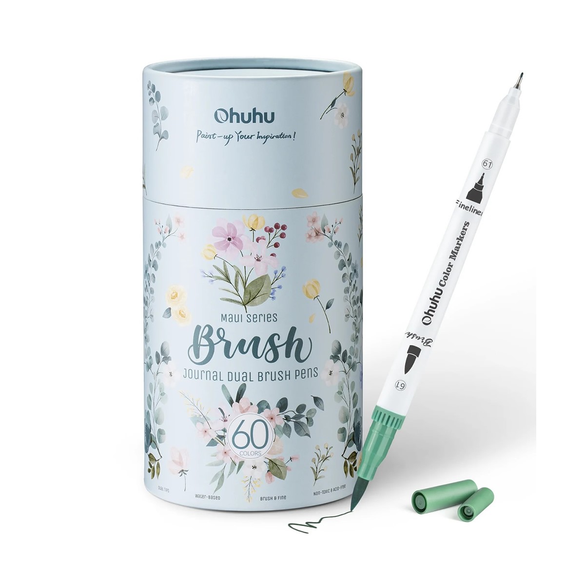 OHUHU Σετ Μαρκαδόρων 60 Χρωμάτων με Βάση το Νερό Brush & Fineliner