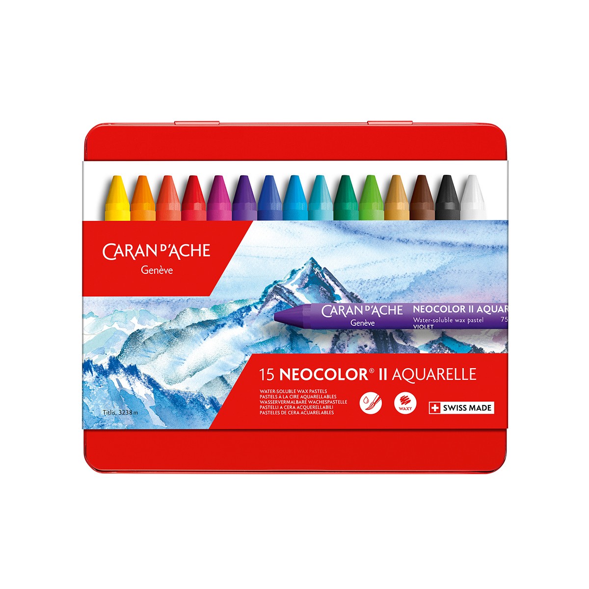 CARAN D'ACHE Σετ 15 Κραγιόν Ακουαρέλας NEOCOLOR® II σε Μεταλλική Κασετίνα