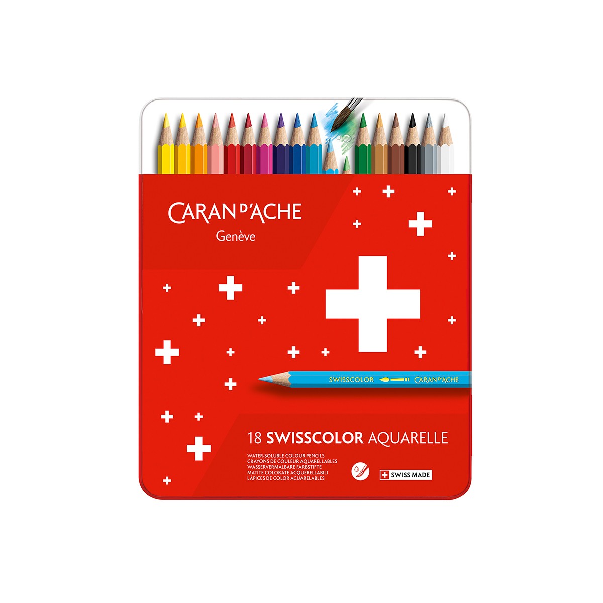 CARAN D'ACHE Σετ 18 Υδατοδιαλυτές Ξυλομπογιές Swisscolor® Μεταλλική Κασετίνα