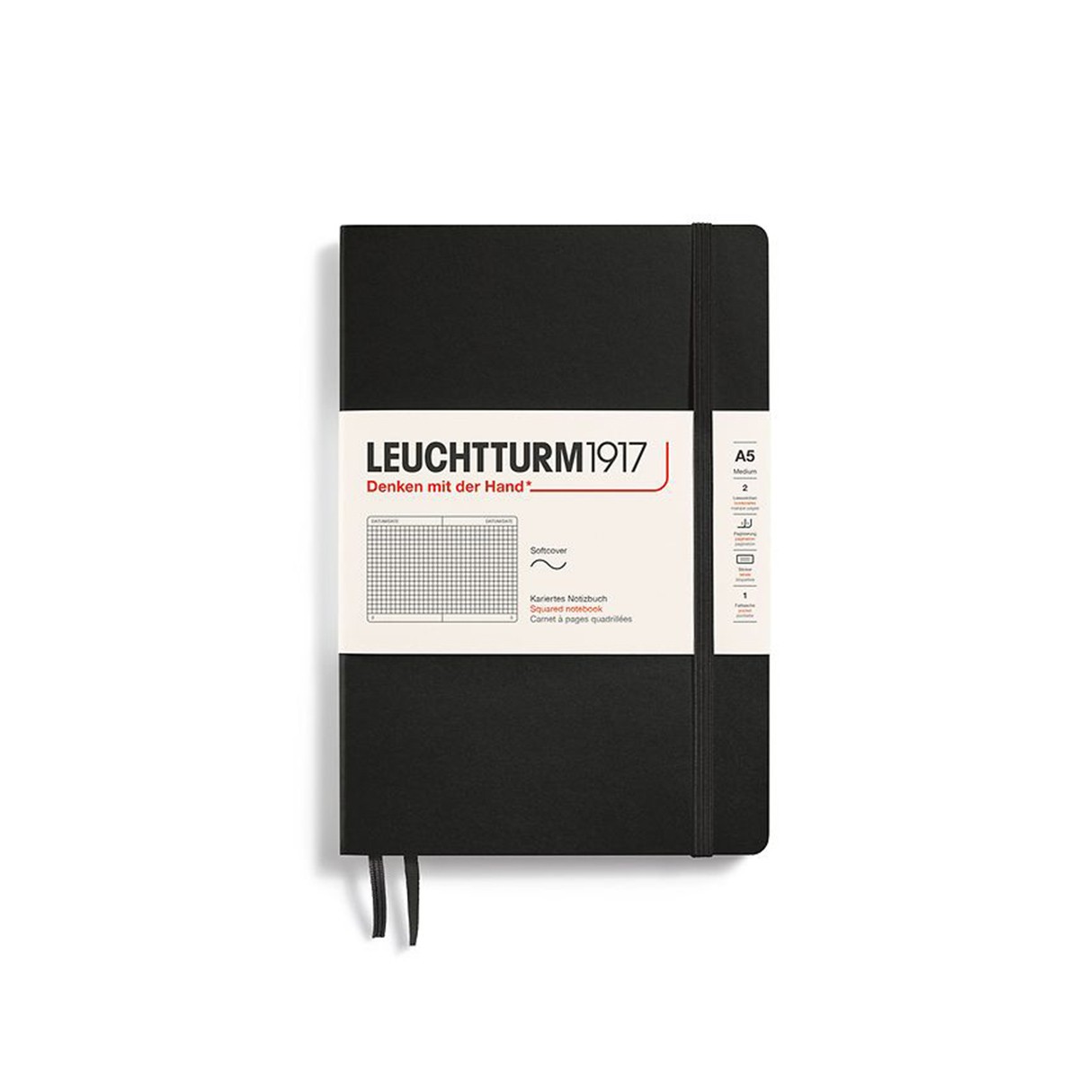 LEUCHTTURM1917 Σημειωματάριο Α5 Μαλακό Εξώφυλλο 123φ. Black - Καρέ