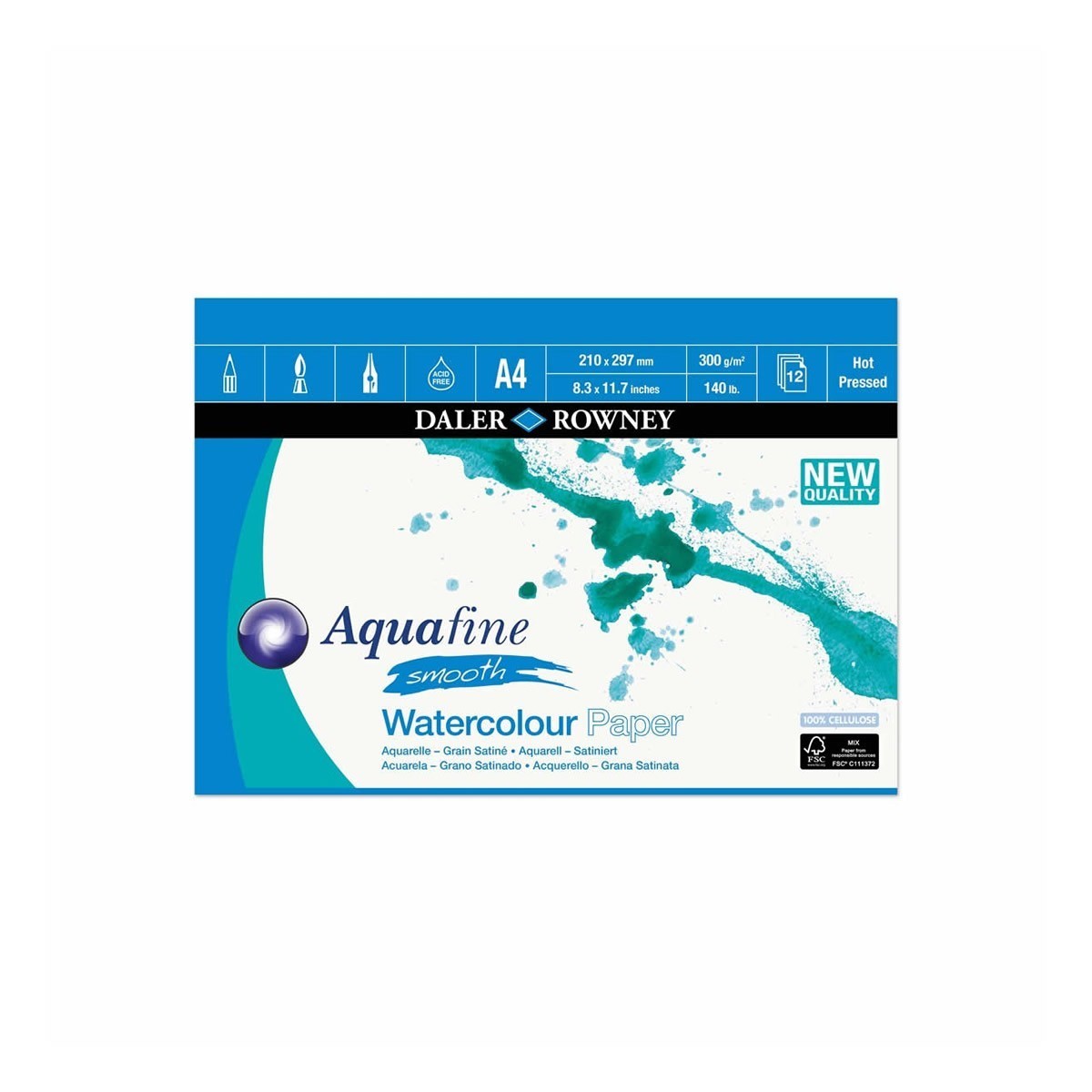 Daler-Rowney Μπλοκ Ακουαρέλας Aquafine A4/300g - Hot Pressed