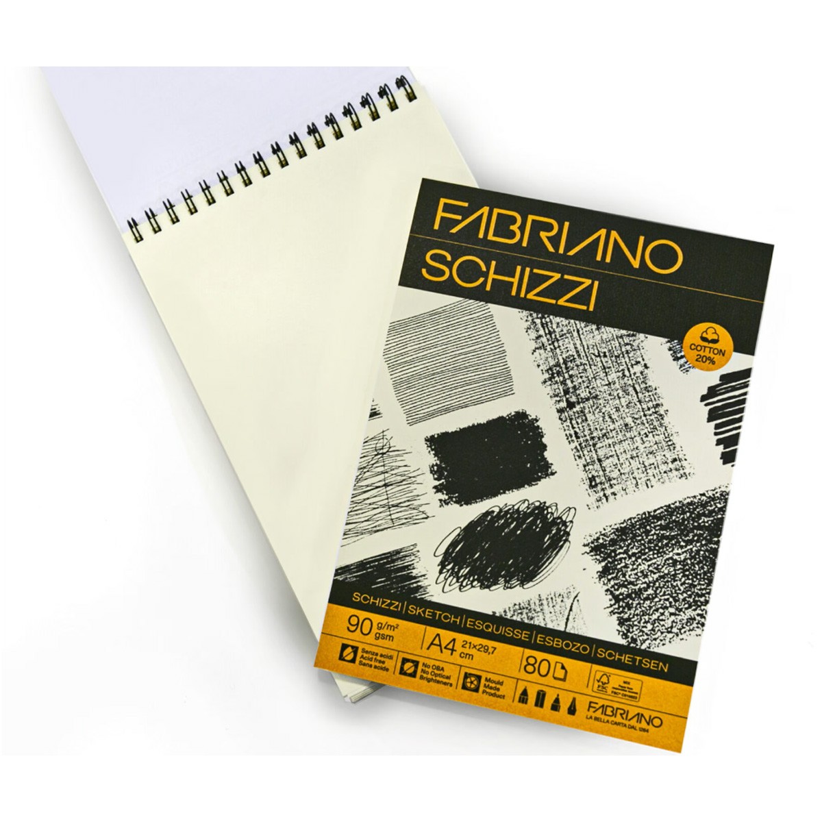 Fabriano Σπιράλ Μπλοκ Σχεδίου Schizzi Α4 20% Cotton / 80 φύλλα