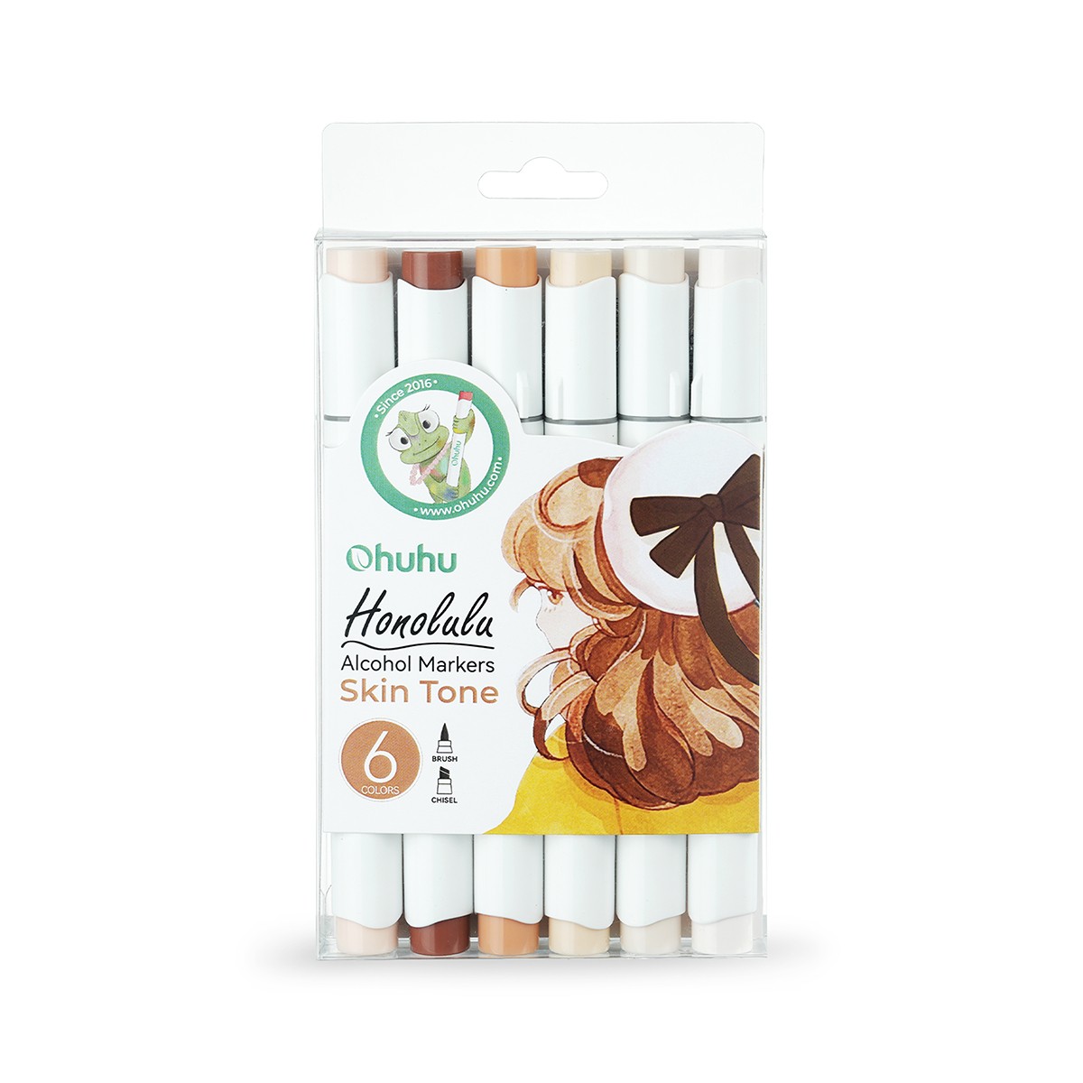 Ohuhu Honolulu Alcohol Markers Σετ Μαρκαδόρων 6 Skin Tones Brush & Chisel