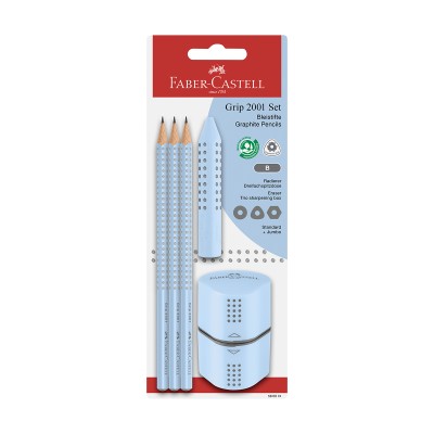 Faber-Castell Σετ Μολύβια, Γόμα & Ξύστρα Grip 2001 Sky Blue