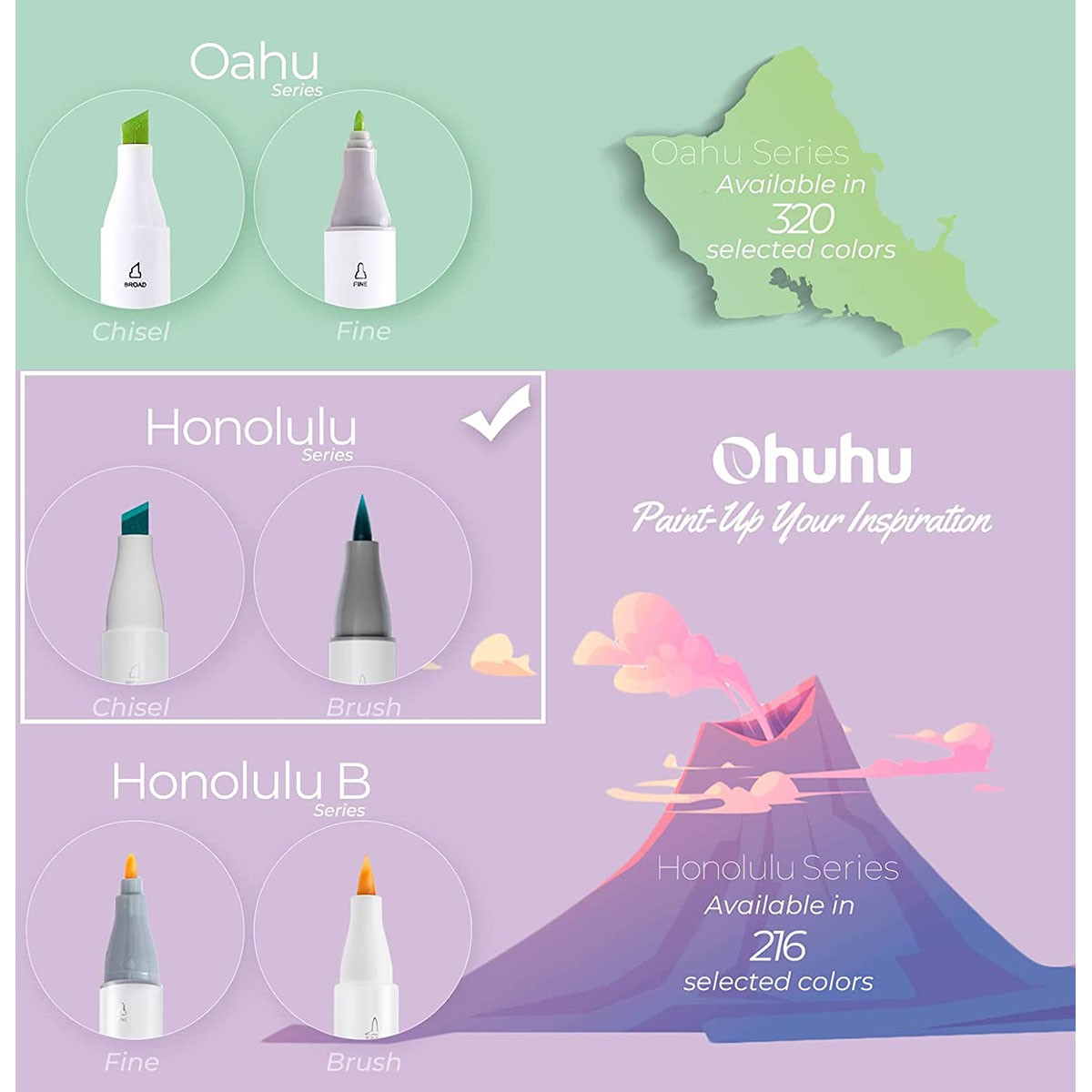 OHUHU Honolulu Alcohol Art Markers Σετ Μαρκαδόρων 24 Skin tone χρωμάτων Brush & Chisel