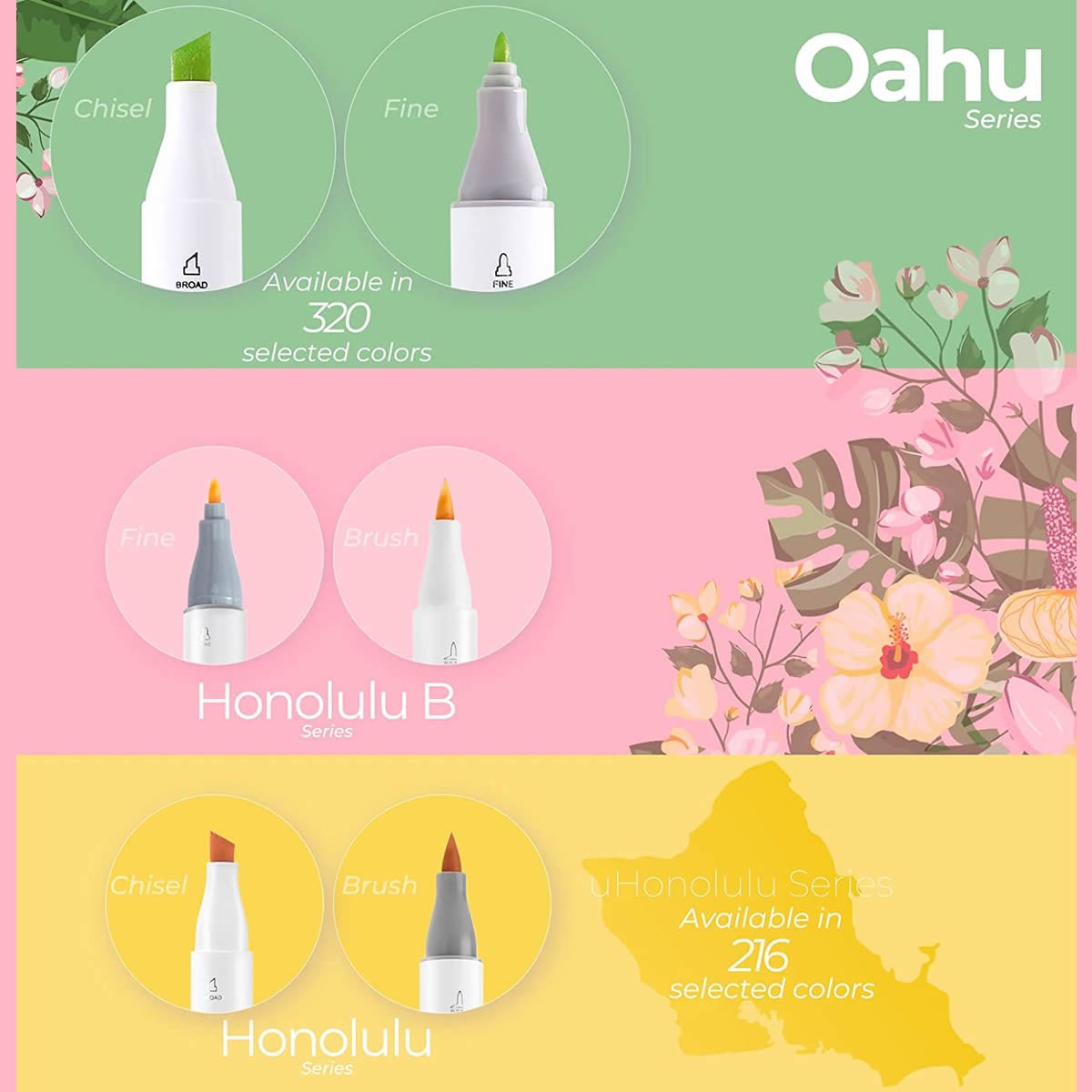 OHUHU Oahu Alcohol Art Markers Σετ Μαρκαδόρων 120 Χρωμάτων Fine & Chisel