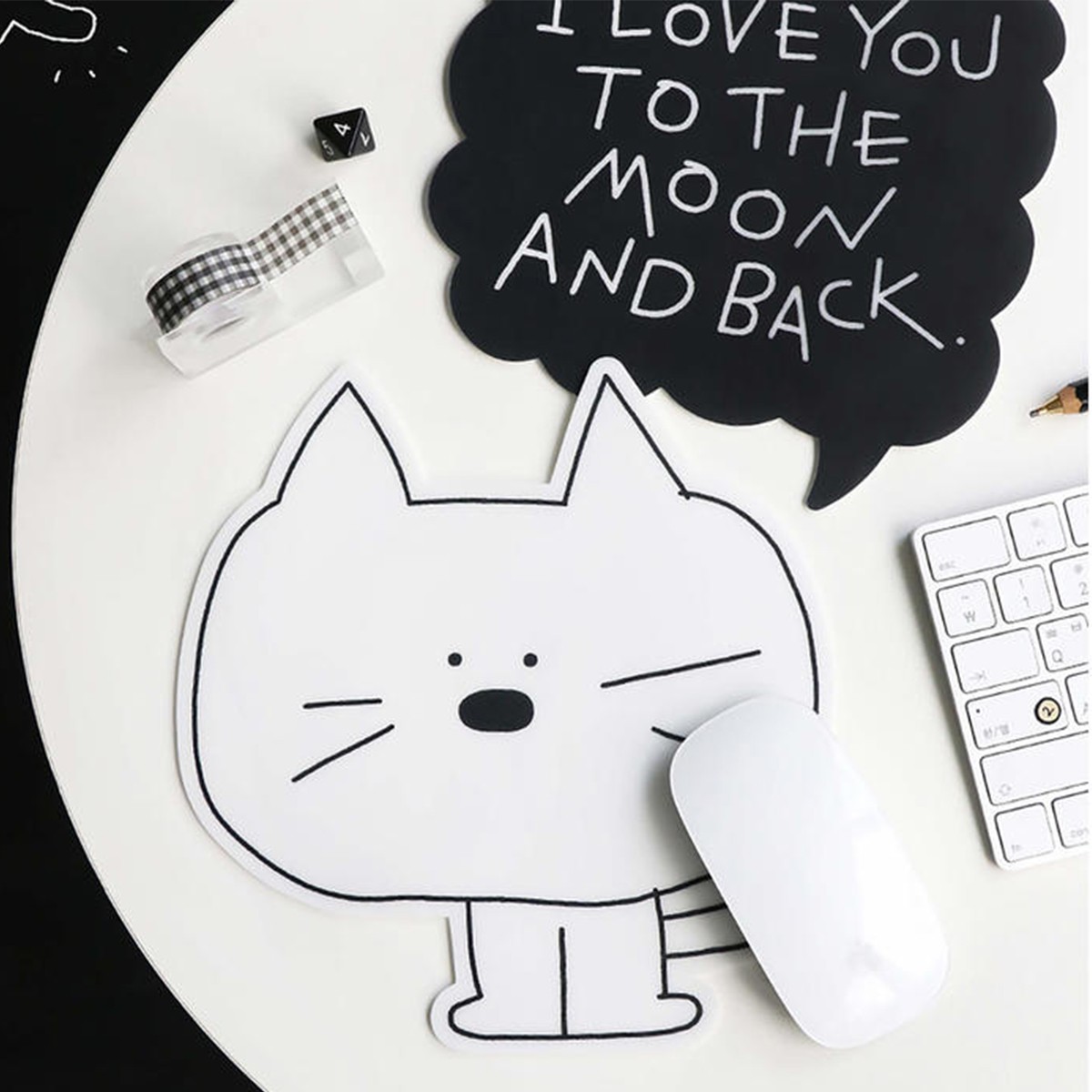 Doodle Mouse Pad White Cat - Λευκό