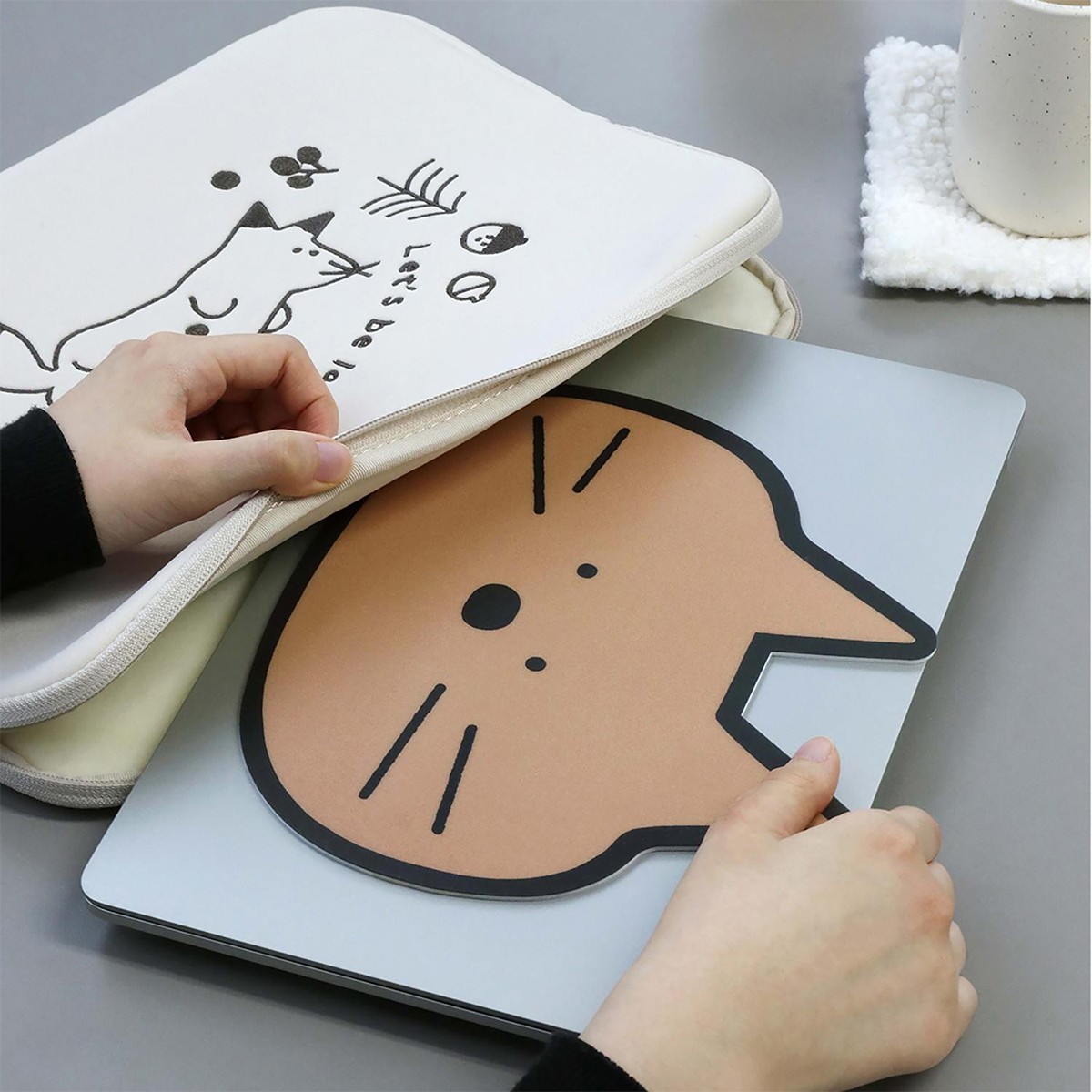 Doodle Mouse Pad Cheese Cat - Μπεζ