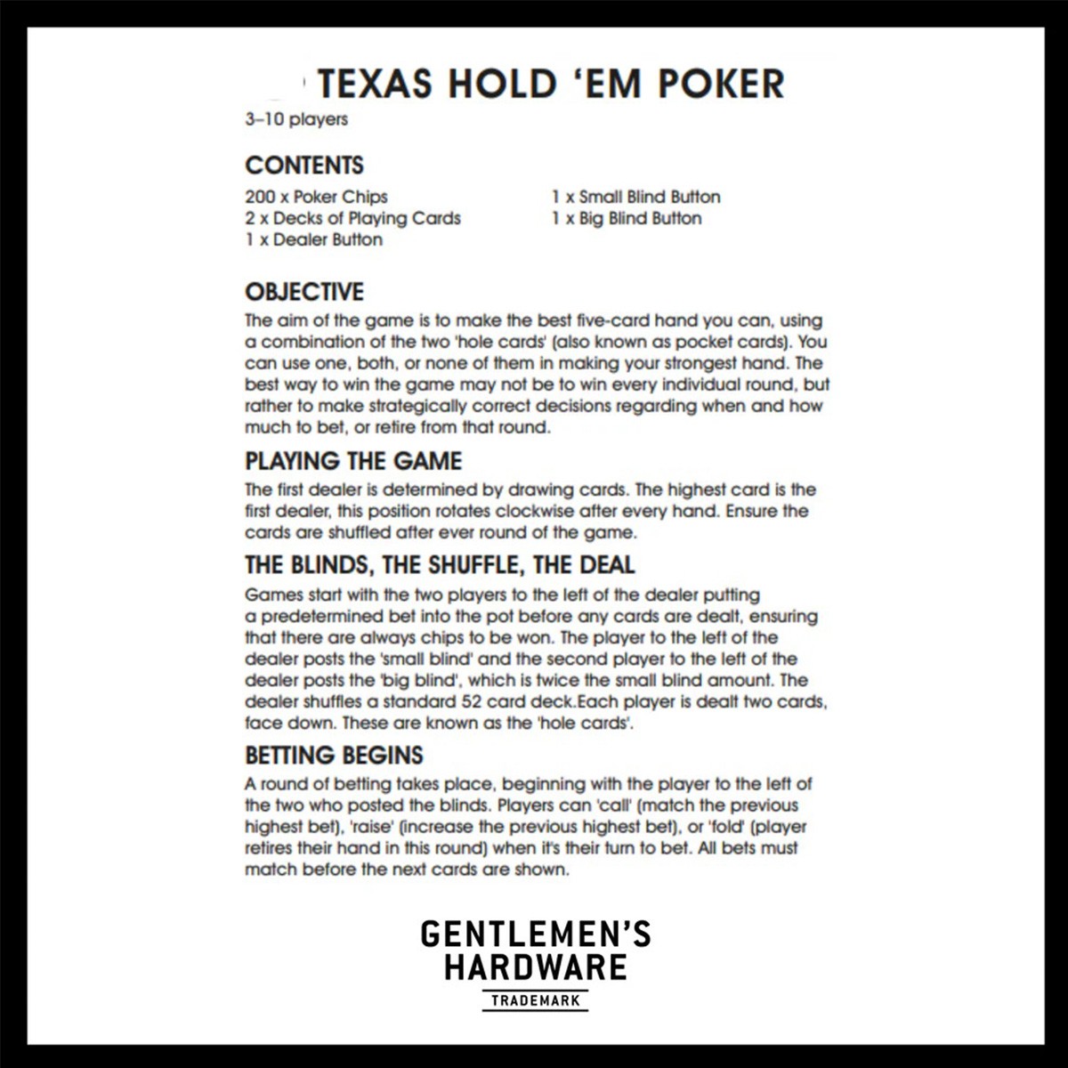 Gentlemen's Hardware Παιχνίδι Texas Hold 'em Poker