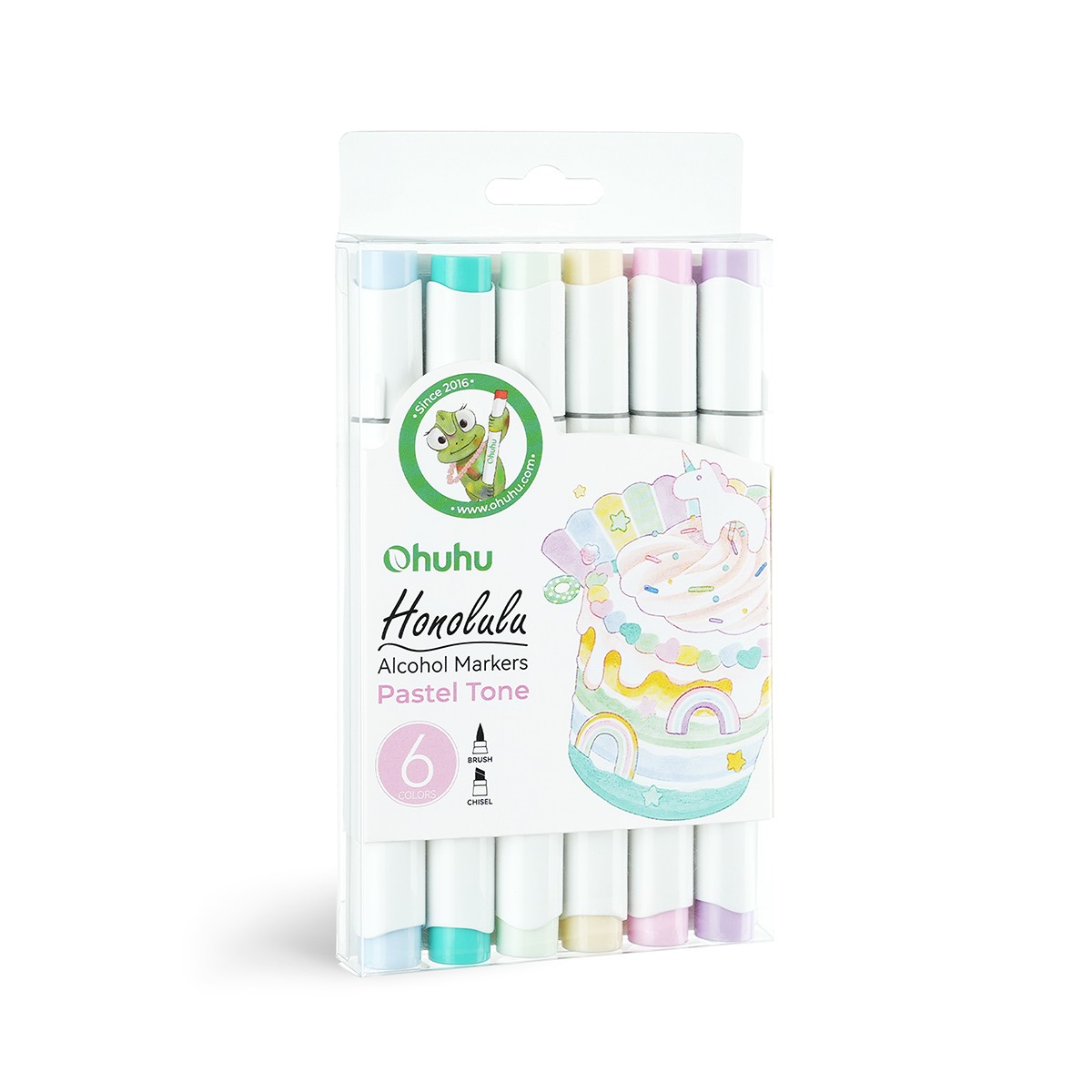 Ohuhu Honolulu Alcohol Markers Σετ Μαρκαδόρων 6 Pastel Χρωμάτων Brush & Chisel