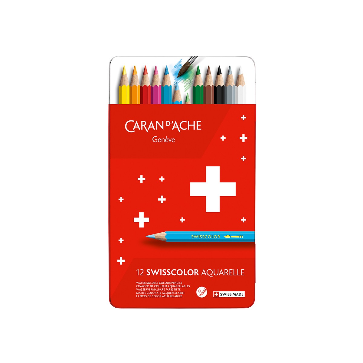 CARAN D'ACHE Σετ 12 Υδατοδιαλυτές Ξυλομπογιές Swisscolor® Μεταλλική Κασετίνα