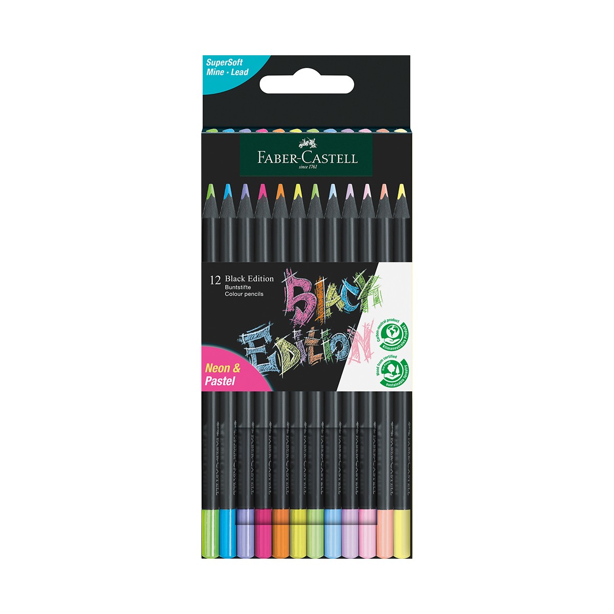 Faber-Castell Σετ 12 Ξυλομπογιές Neon & Pastel Black Edition