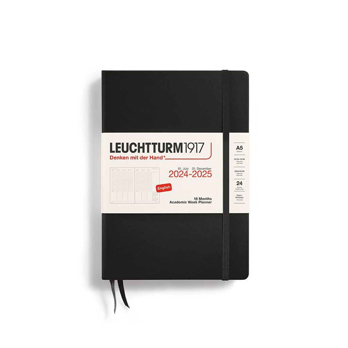 LEUCHTTURM1917 Ακαδημαϊκό Εβδομαδιαίο Planner 2024-25 Α5 hardcover - Μαύρο