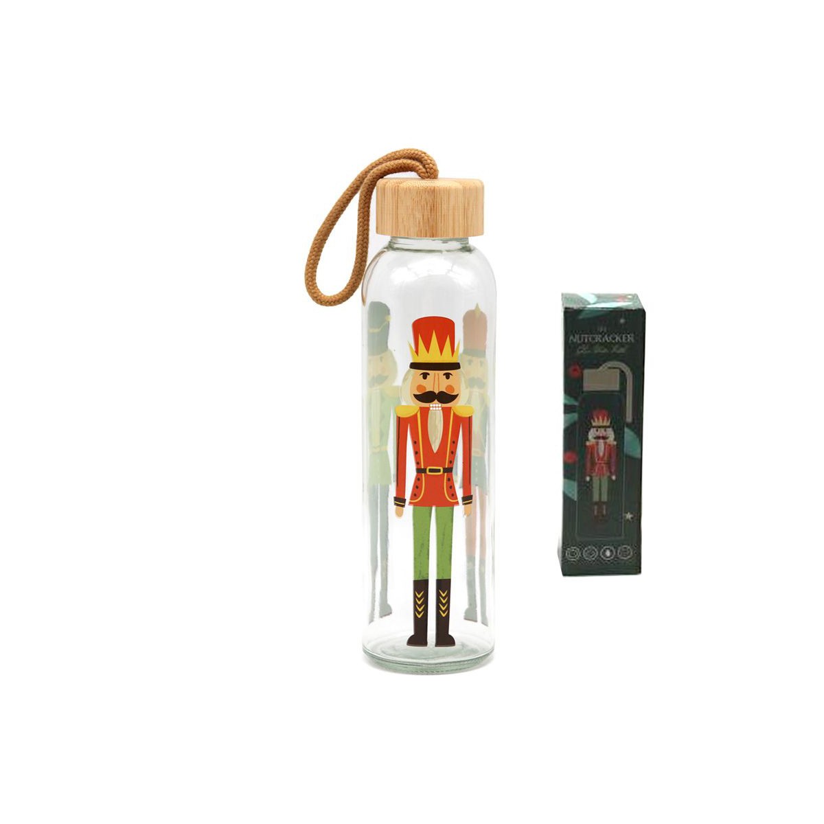 Puckator Christmas Nutcracker Γυάλινο μπουκ΄άλι  με μπαμπού καπάκι 500ml